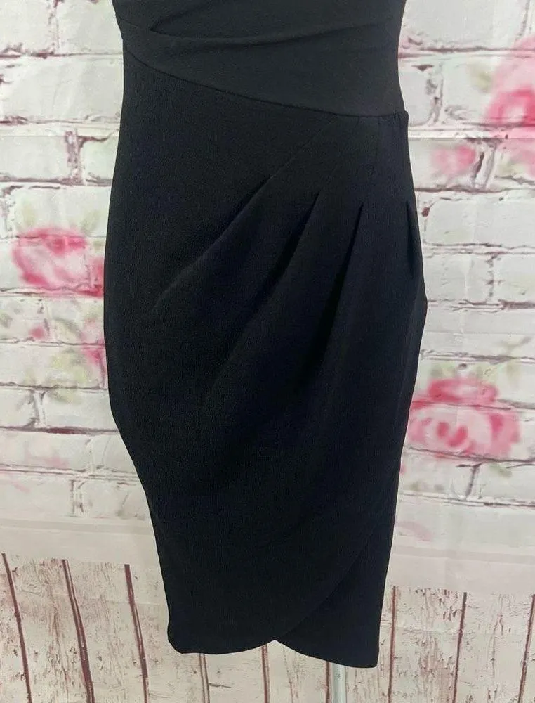 White House Black Market Sleeveless Faux Wrap Pleat Accent Dress Black Size 0 - Image 6