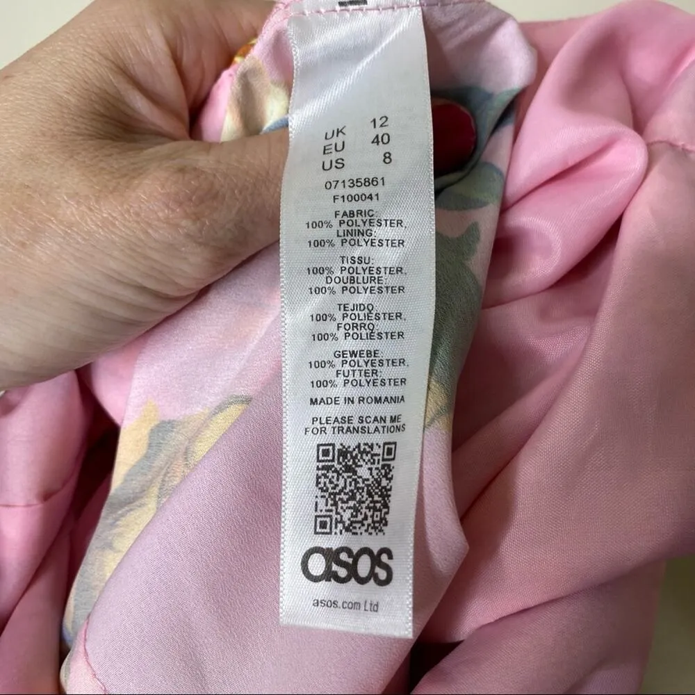 ASOS Bandeau Jumpsuit Pink Floral Drape Detail Wide Leg Crop Pant - Image 7