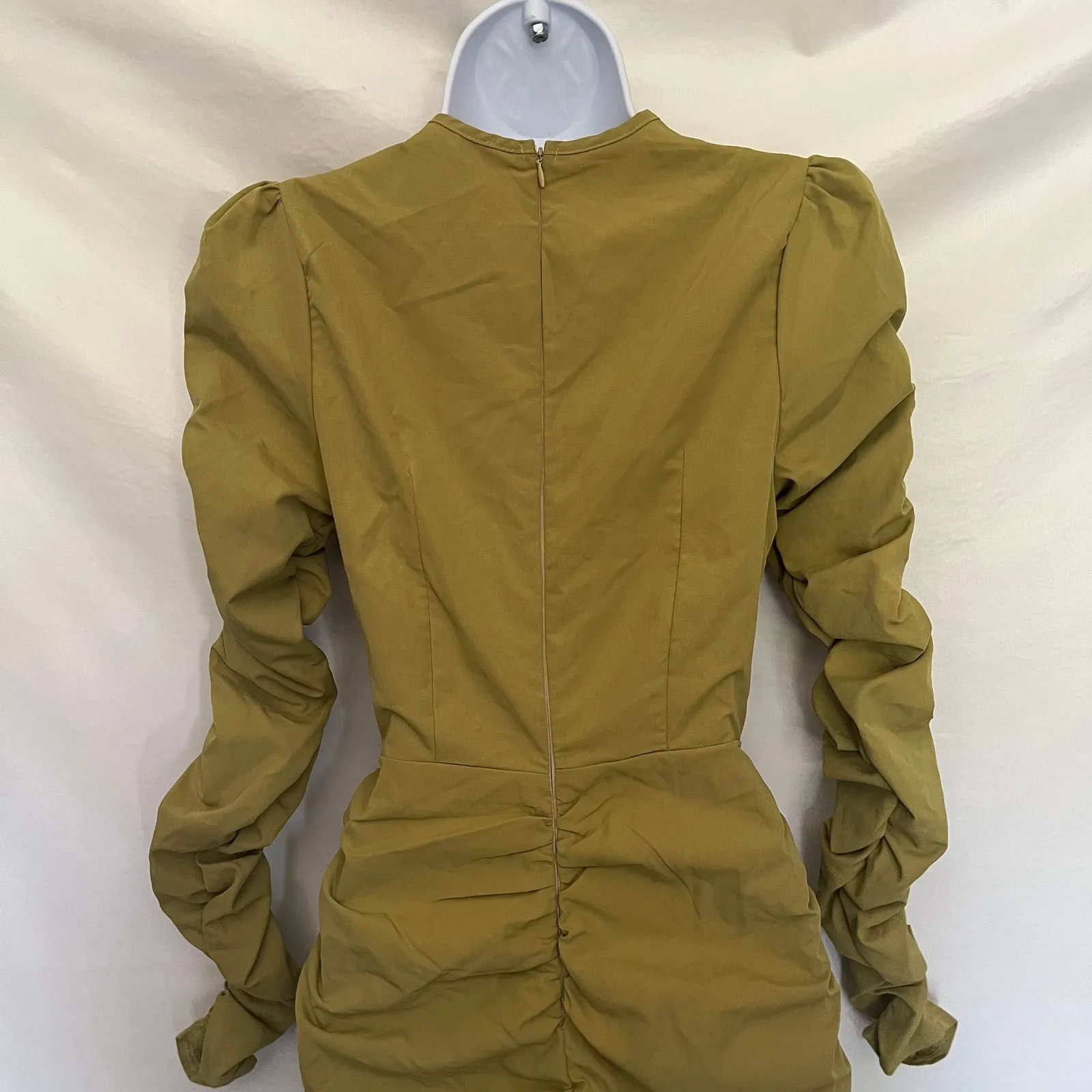 PrettyLittleThing Y2K Cut Out Bodycon Dress Sz 4 Clubwear Ruched Party Olive Green - Image 8