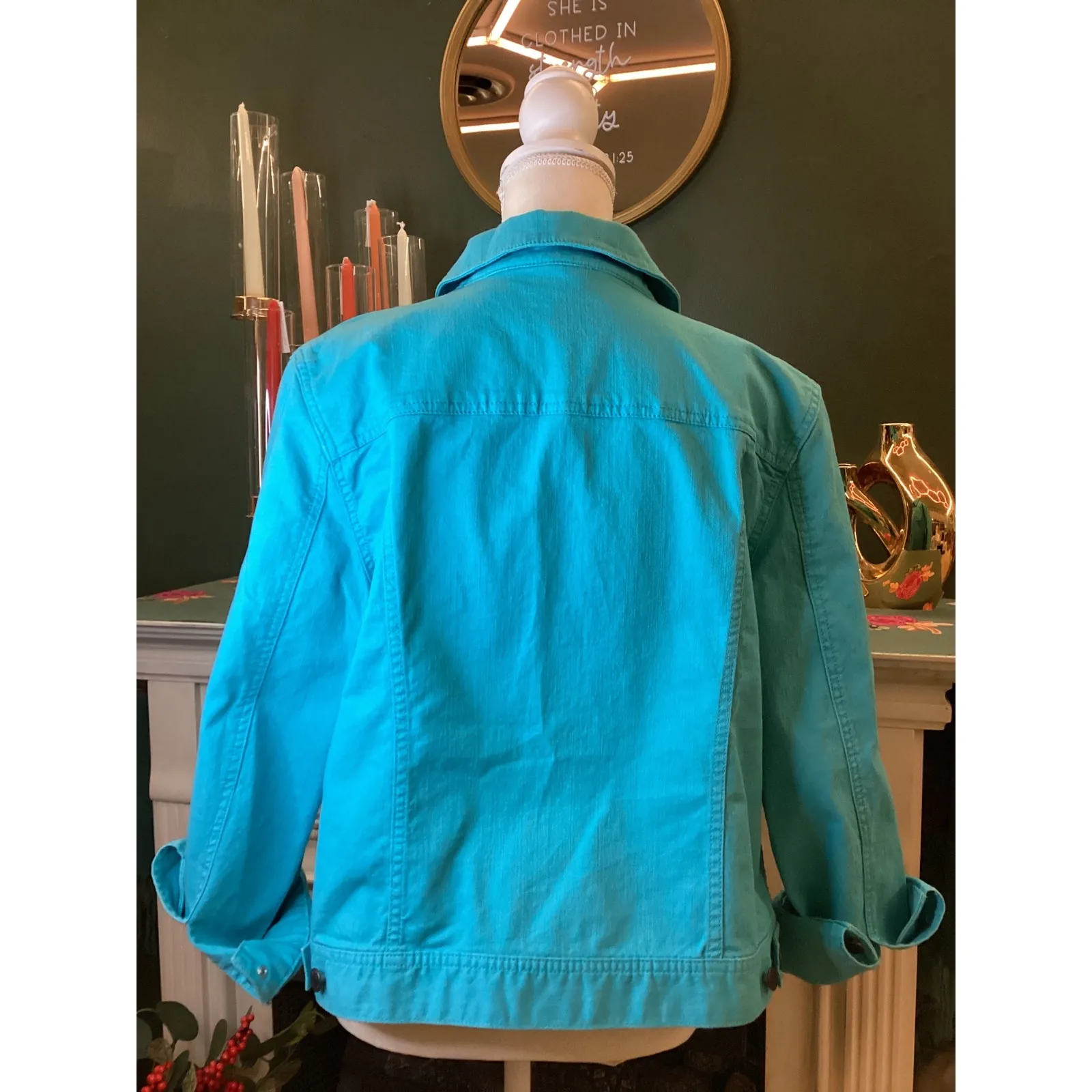 TALBOTS PETITES Turquoise Denim Jean Jacket Women's LP - Image 2