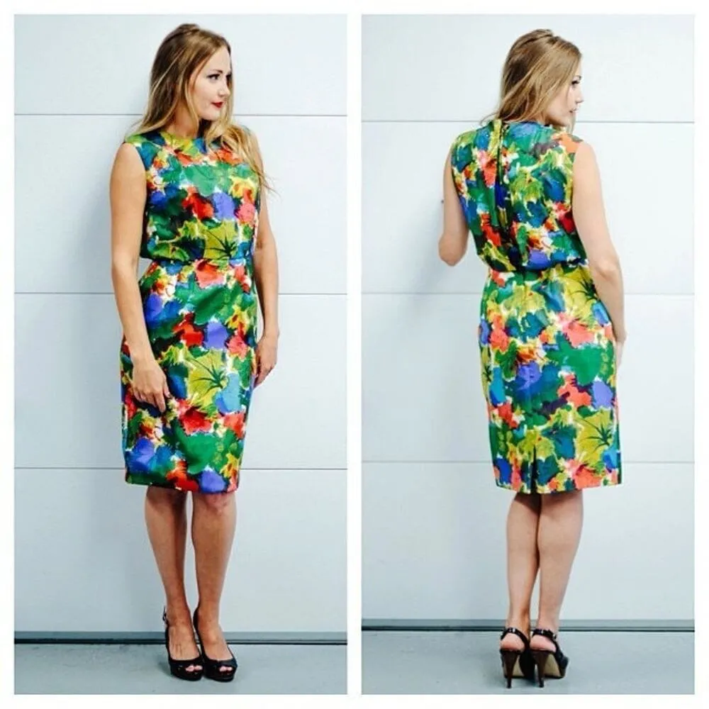 Vintage 1960s Primary Colored Floral Silk Dress Mardi Gras New York Small - Image 4