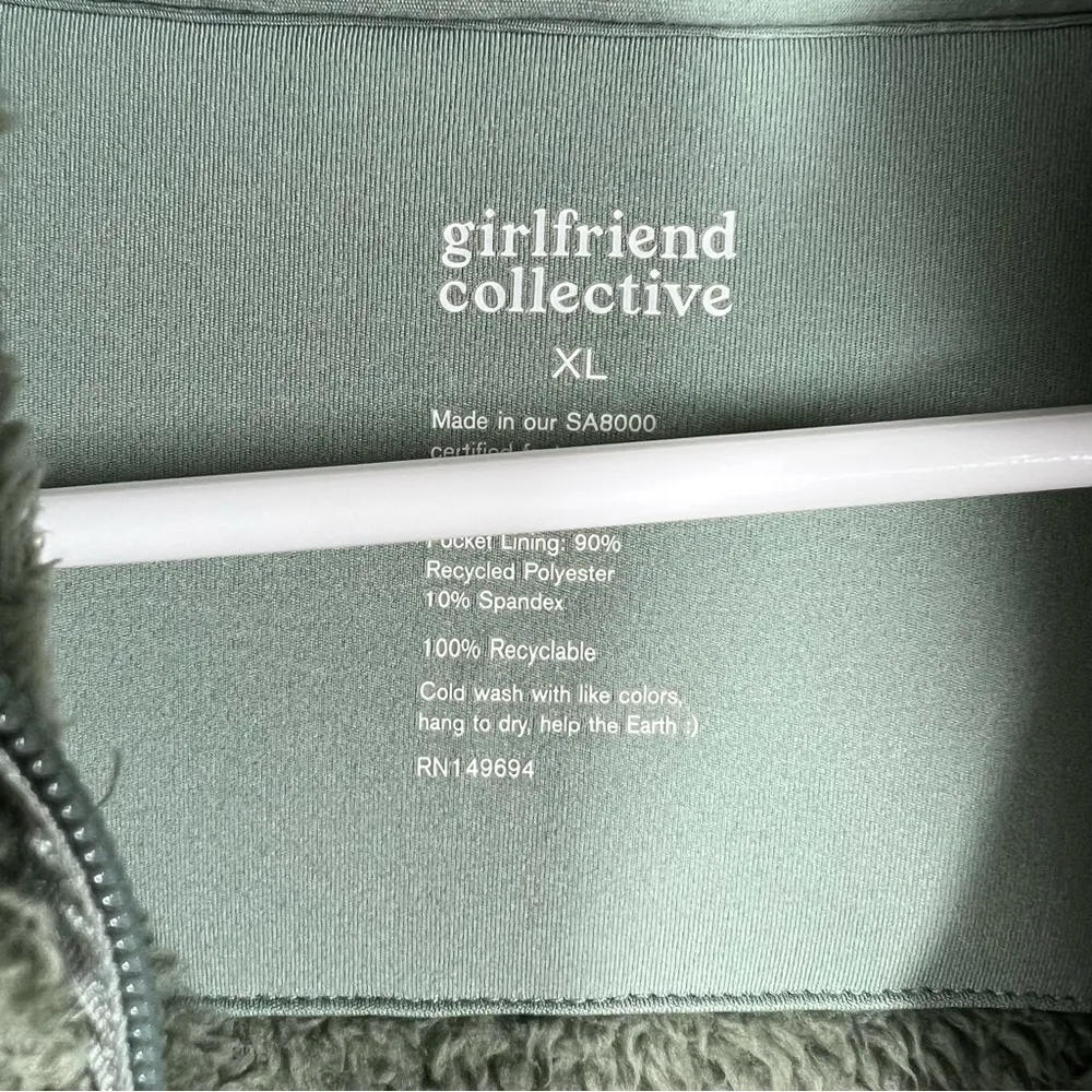 Girlfriend Collective Green Fleece‎ Quarter Zip Pullover - Image 3