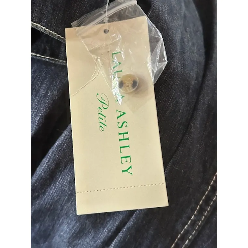 Laura Ashley Petite Denim Jacket Dark Wash Faux Fur Collar PM NWT - Image 7