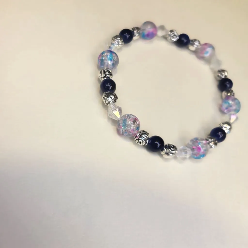 Cotton Candy 8mm Crackle Glass Beaded Bracelet 6.5-inch - Image 3