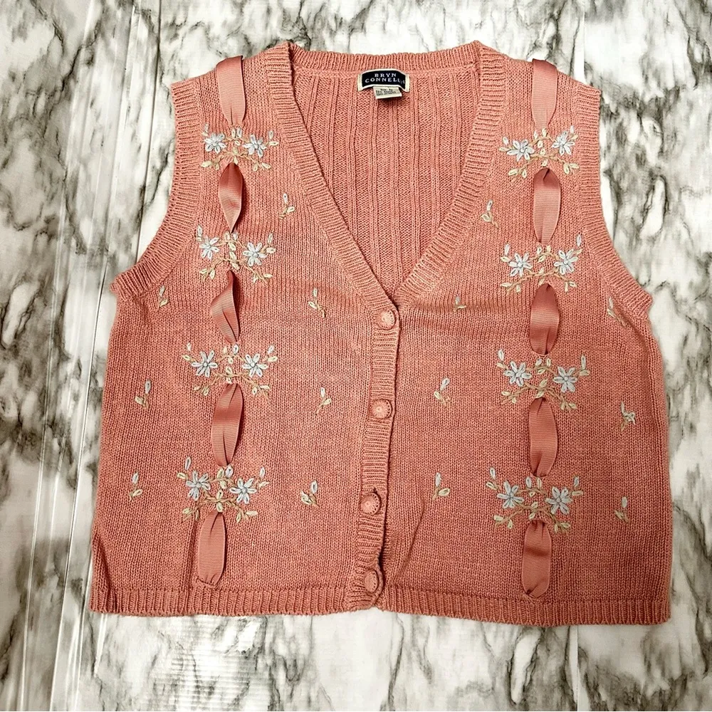 Bryn Connelly Womens Size M Pink Embroidered Forget Me Knots Ribbon Vest Vintage Size M - Image 12
