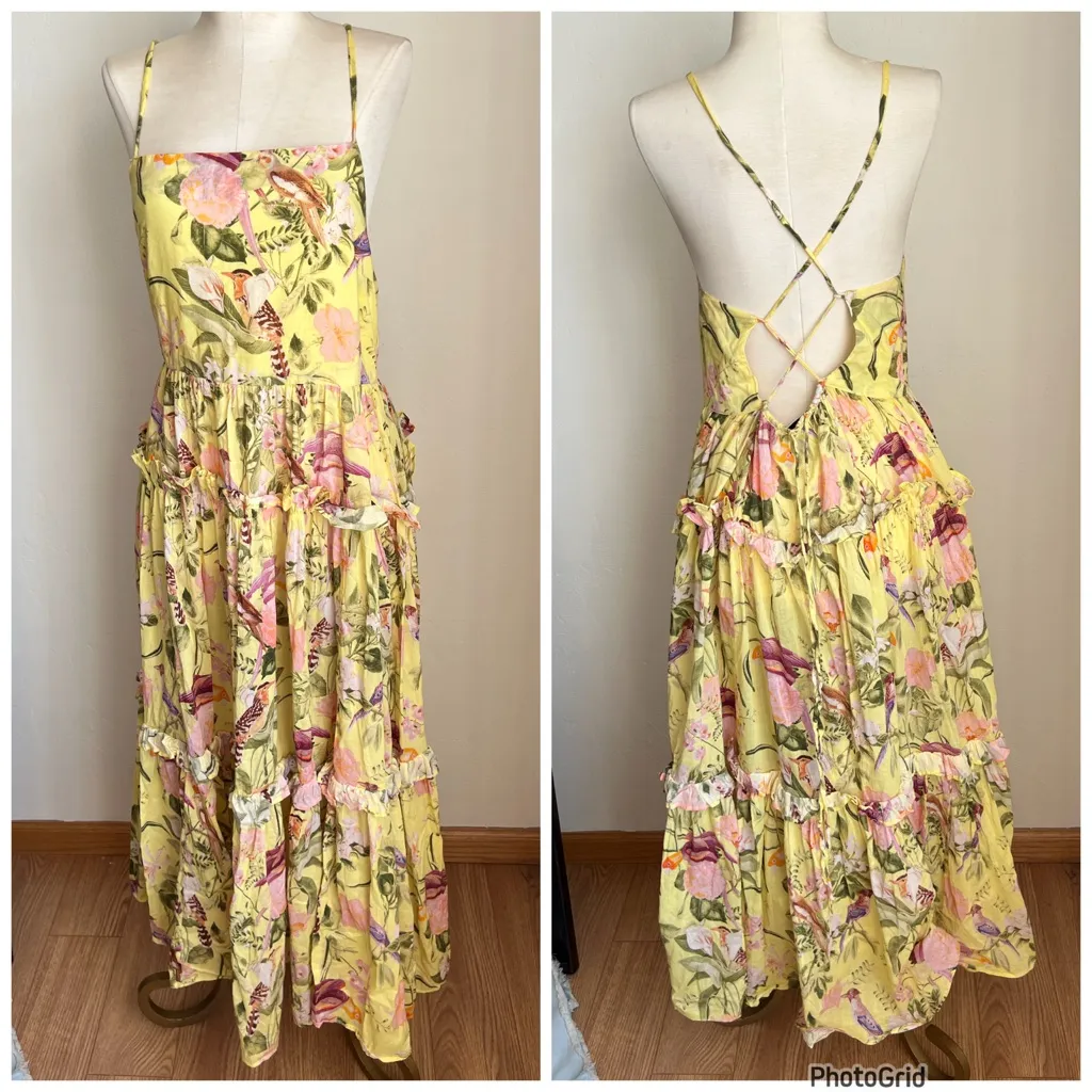 Cara Cara Harbour Island Floral Cotton Voile Sundress Yellow - Image 2