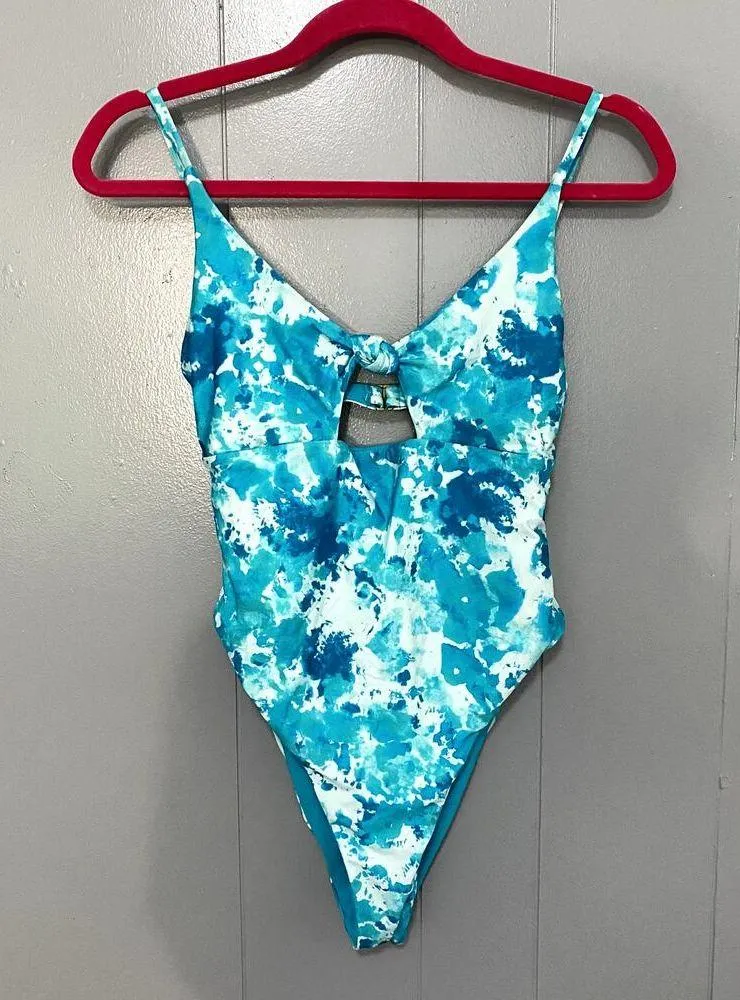 B Swim Deep Dive Blue Atlas Front Knot High Cut Leg One Piece Swimsuit M Size M - Image 4