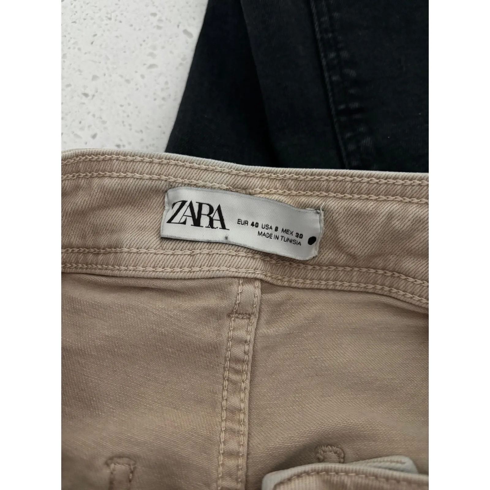 Zara The Marine Straight Leg Jeans Womens 8 Khaki Wash Denim High Rise Raw Hem - Image 4