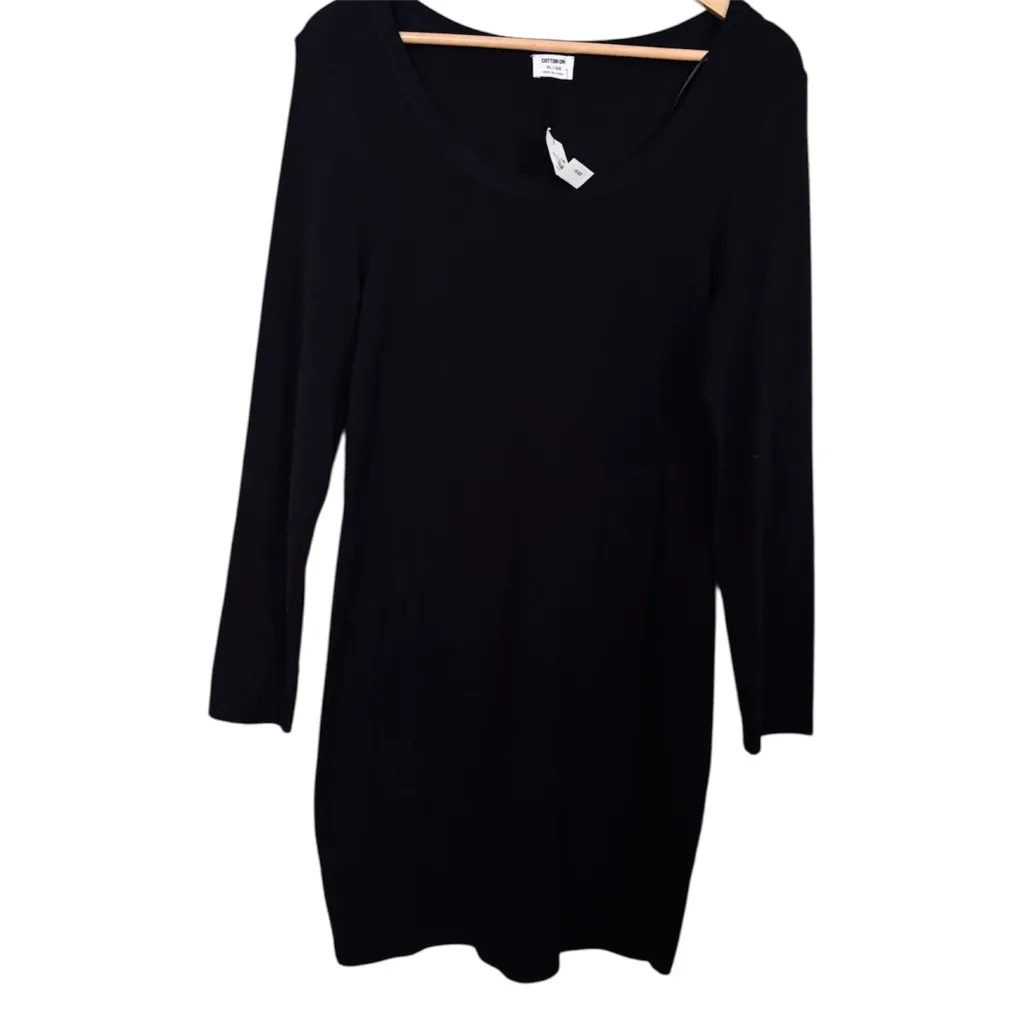 💥 Cotton-On Black Ribbed Long Sleeve Mini Dress - Image 4