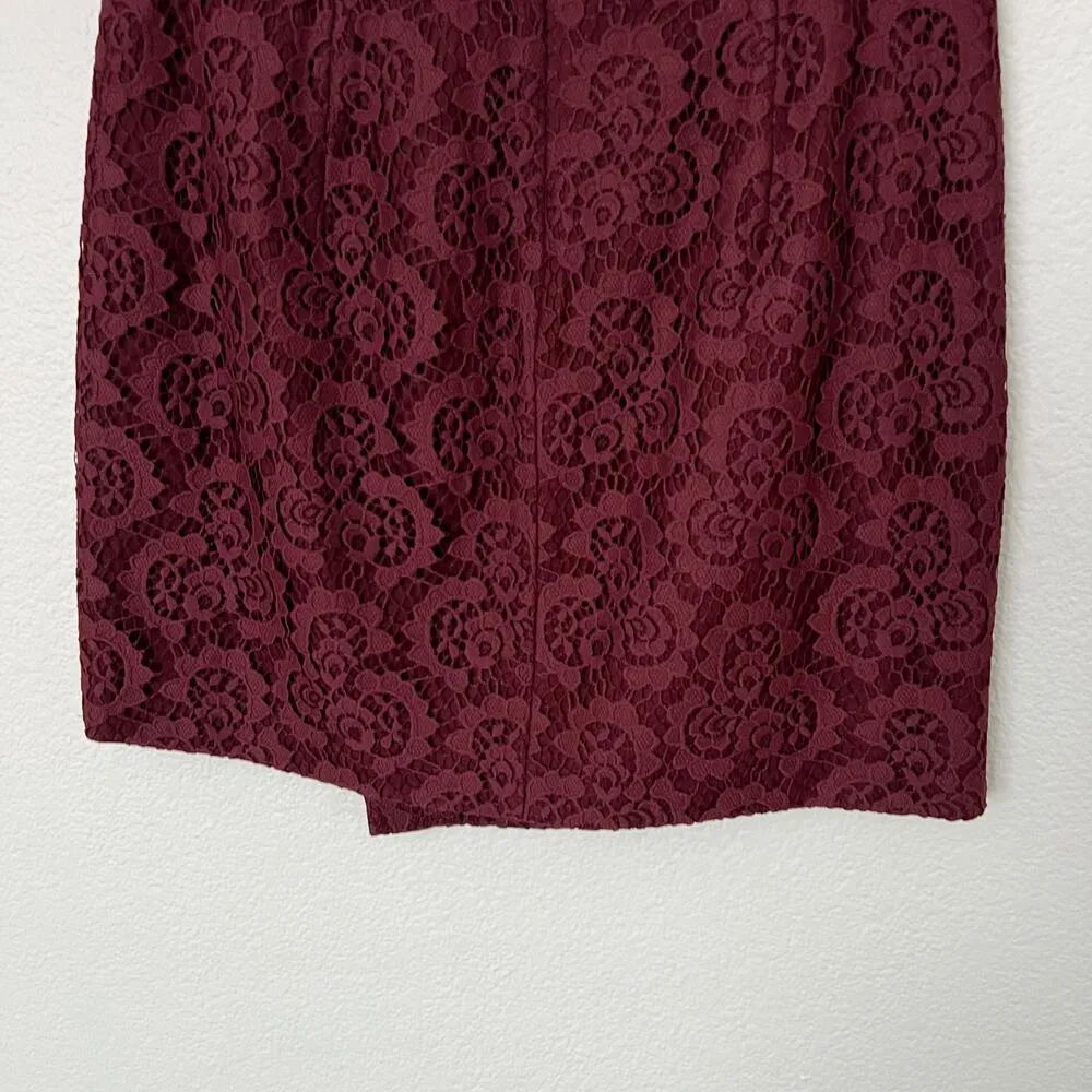 [Madewell] Burgundy Maroon Lace Asymmetrical Faux Wrap Mini Skirt NWT Size 4 - Image 8