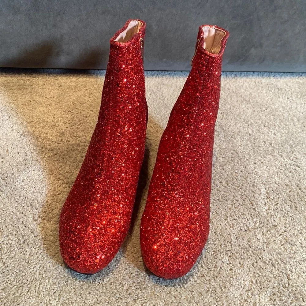 Women’s Red Glitter Covered Chunky Heeled Sparkly Boots Size 9.5 NEW Red - Image 3
