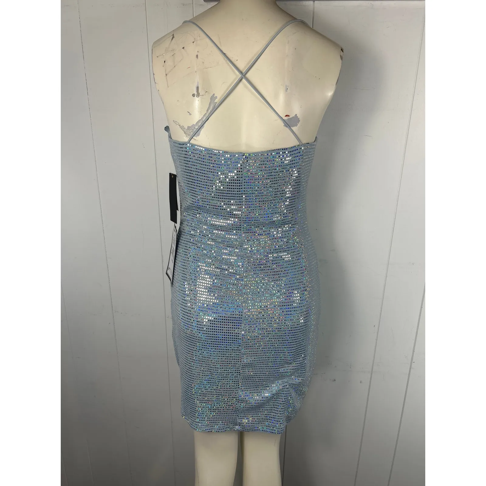 City Studio NWT Metallic Pale Blue Metallic Slip On Mini Dress In Size L - Image 4