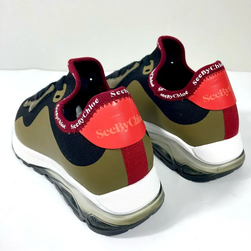 See by Chloe Brett Knitted Low Top Sneakers Black Green 37 NEW - Image 2