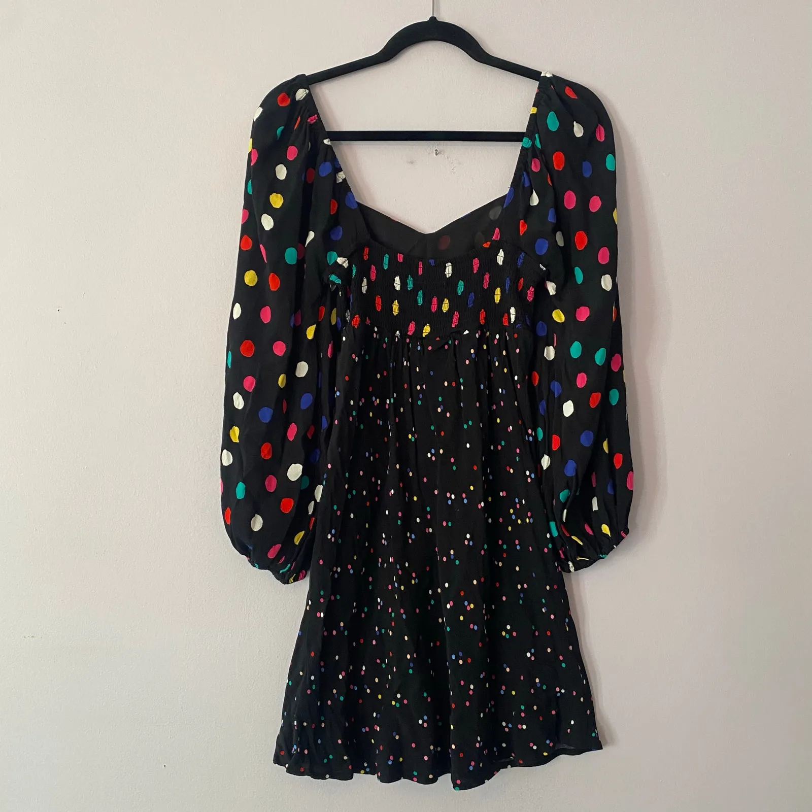 RIXO Target Black Colorful Polkadot Puff Sleeve Long Sleeve Mini Dress Women's 2 - Image 8