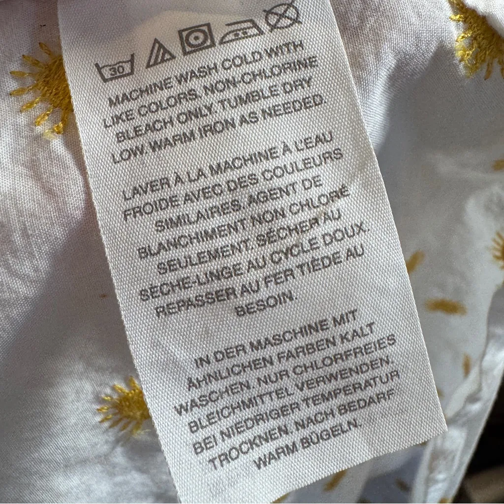 Madewell White Yellow Sun Embroidered Short Sleeve Button Down Shirt Womens S - Image 12