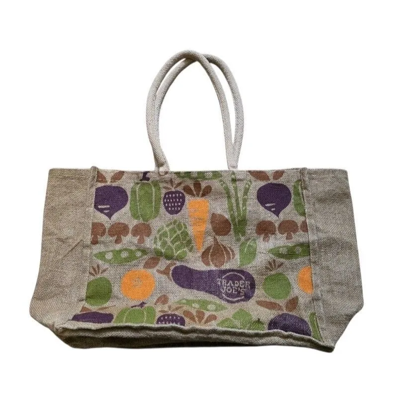 Large Trader Joe's Reusable Jute Burlap Tote Bag Eggplant Vegetable 17x13.5x9 - Image 4