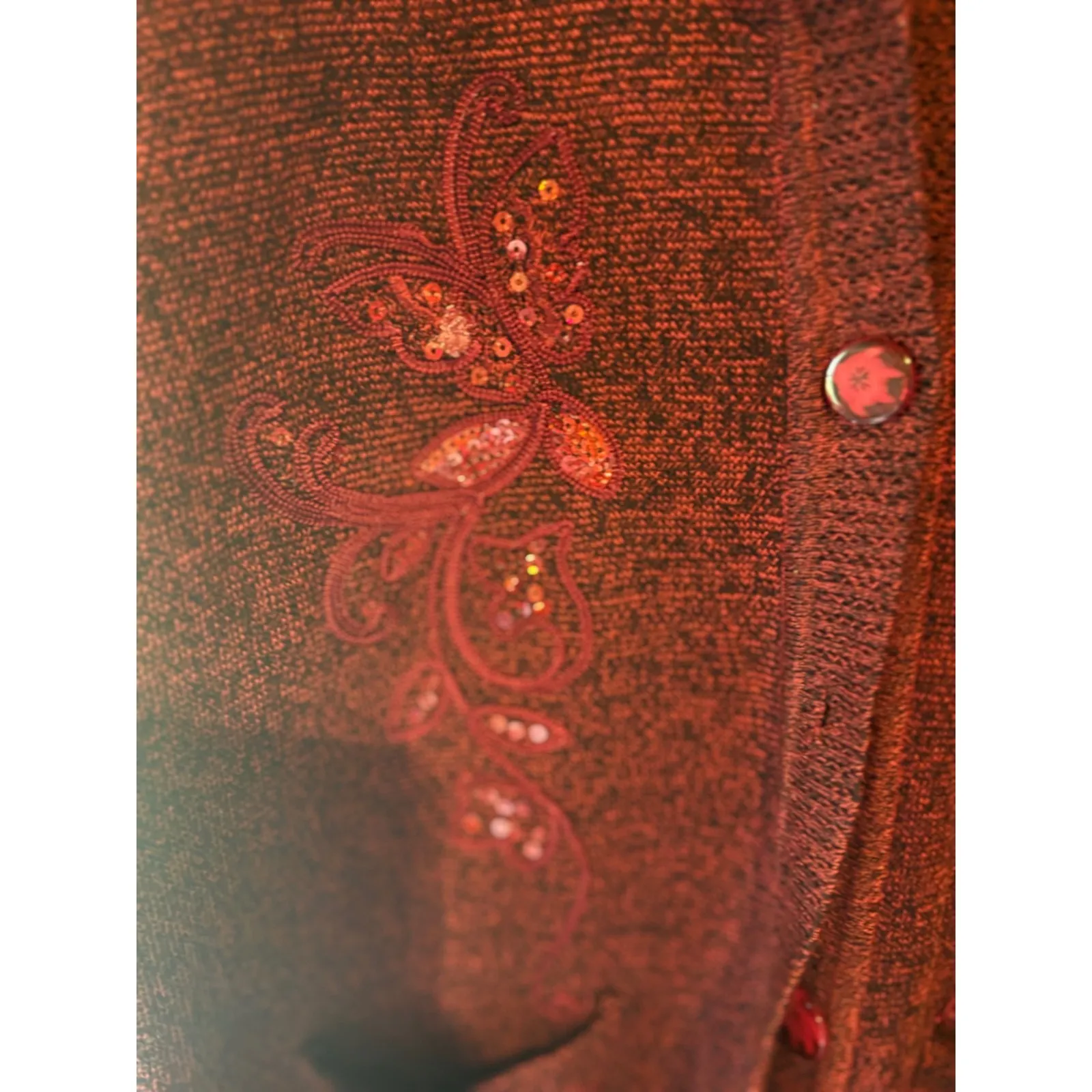 T C Fashion Red Knit Cardigan Sequined Embellished Button Down Pockets Size M Size M - Image 5