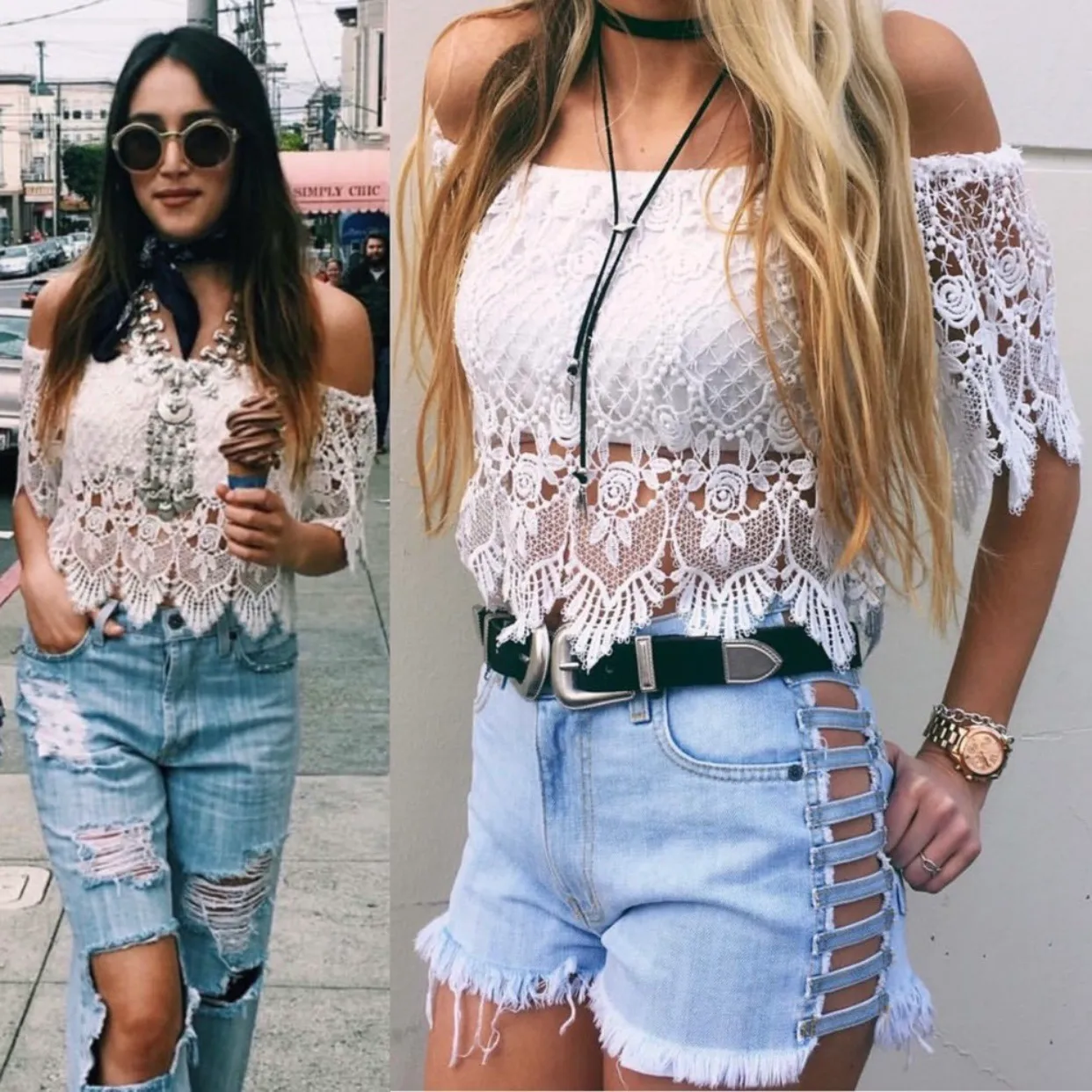 Crochet Scalloped Lace Off the Shoulder Top - Image 6