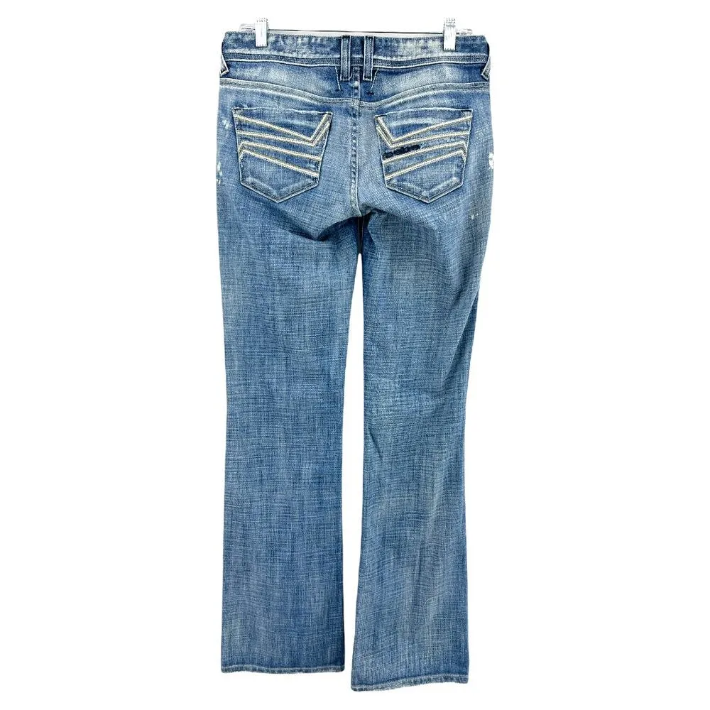 Bebe (28) (31x34) Long Distressed Bootcut Jeans Bleached Light Wash Low Rise - Image 3