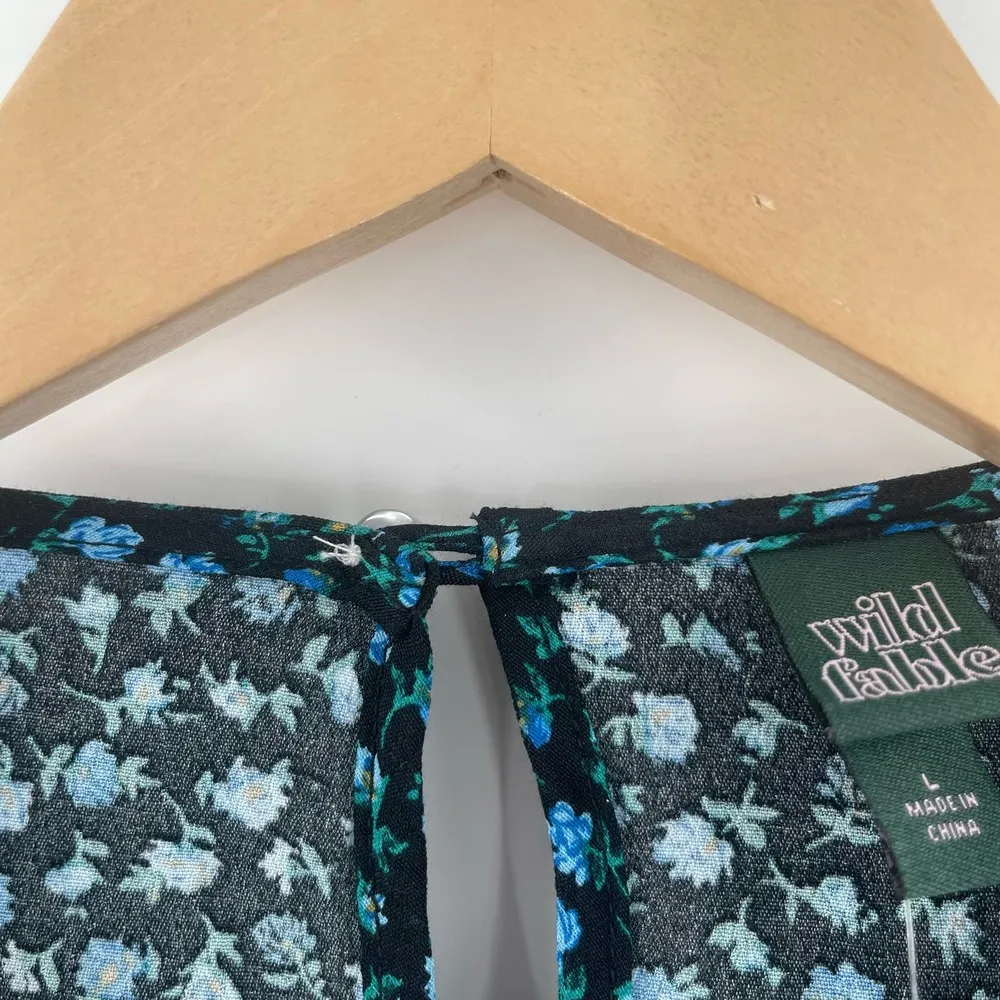 WILD FABLE Blouse Size Large NWT Floral Ruffle Blouson Puffly Long Sleeve Blue - Image 7