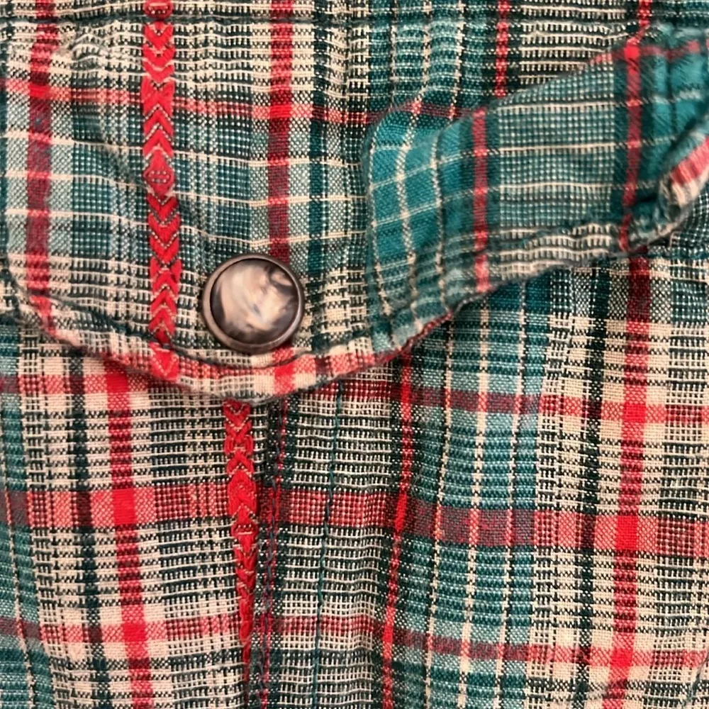 Woolrich Cotton Woven Plaid Button-Up Shirt Petite Small Snap Buttons Western - Image 3