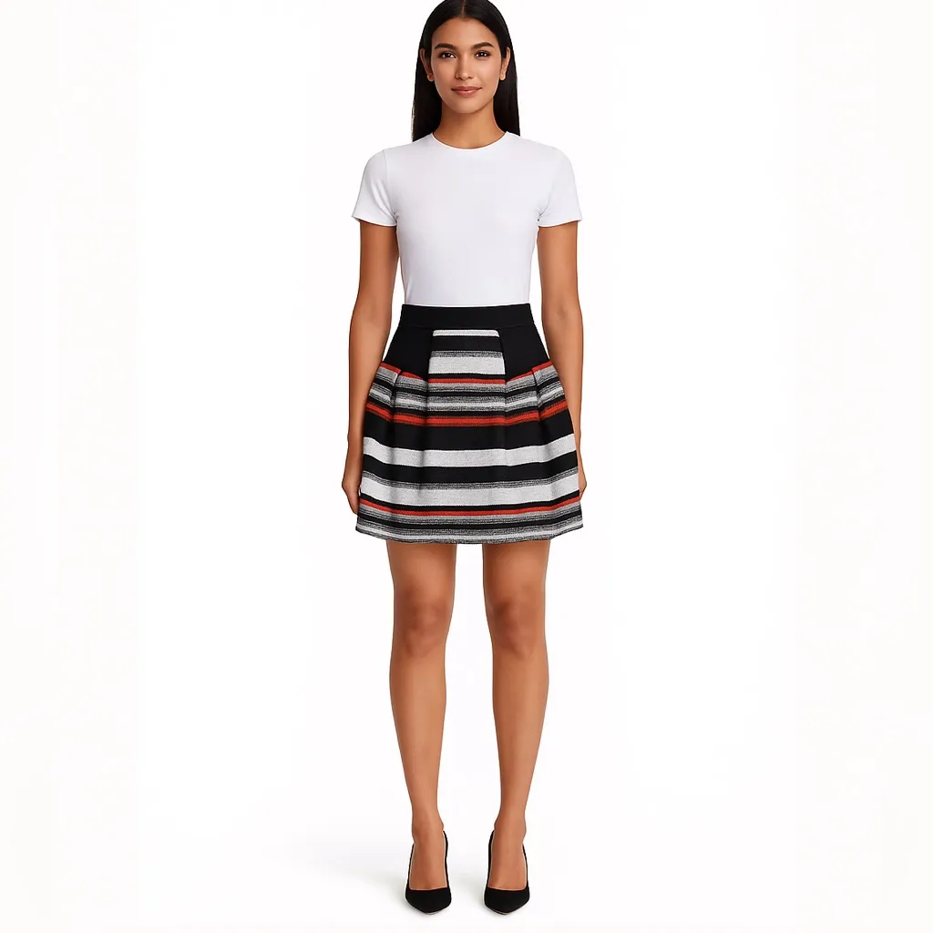 Milly Black White Red Metallic Striped A-Line Mini Skirt – Size 6 - Image 5