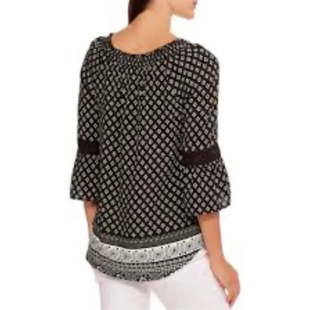 Faded Glory black & white boho blouse - Image 2