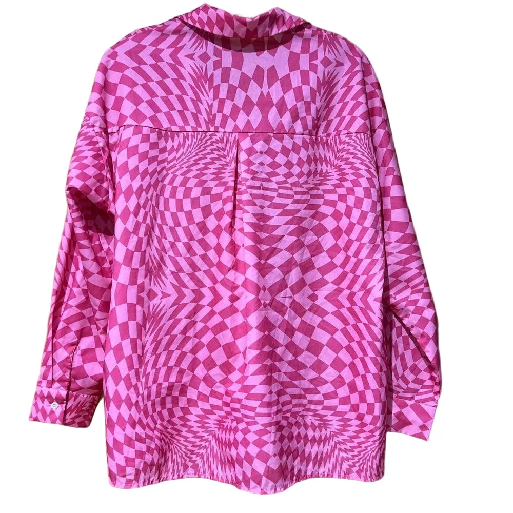 Hot and Light Pink Checkered Button Up Shirt - Image 3