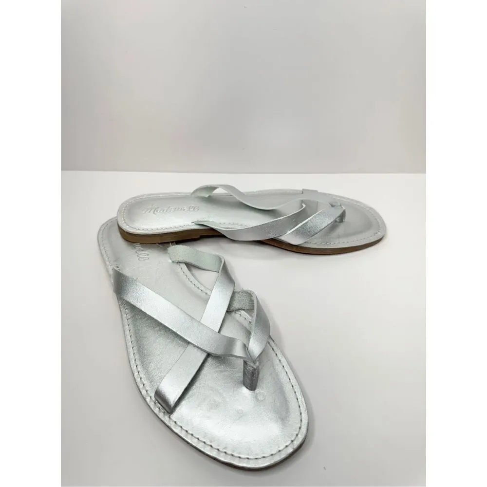 Madewell‎ Sandals Size 8.5 Silver Leather The Boardwalk Risa Flip Flop - Image 8