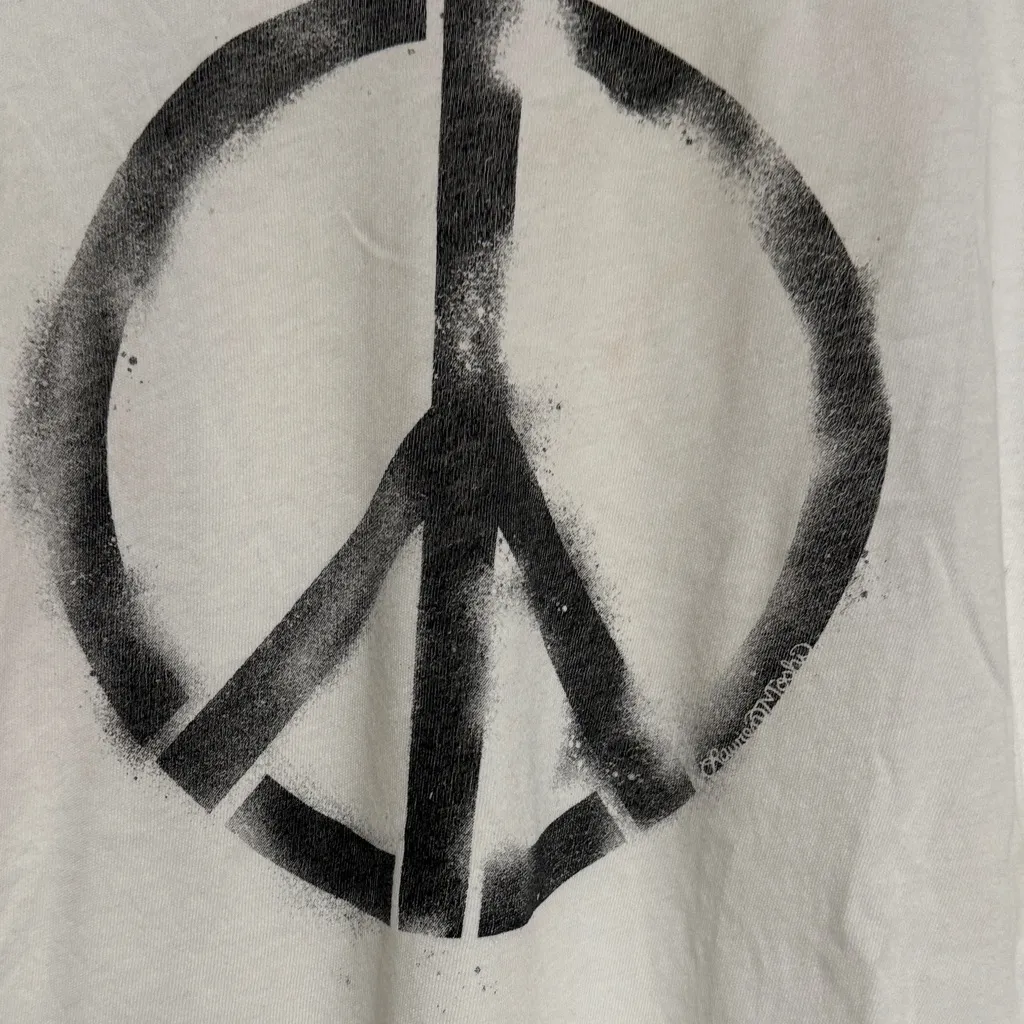 Lauren Moshi White Tee with Black Peace Symbol - Image 2
