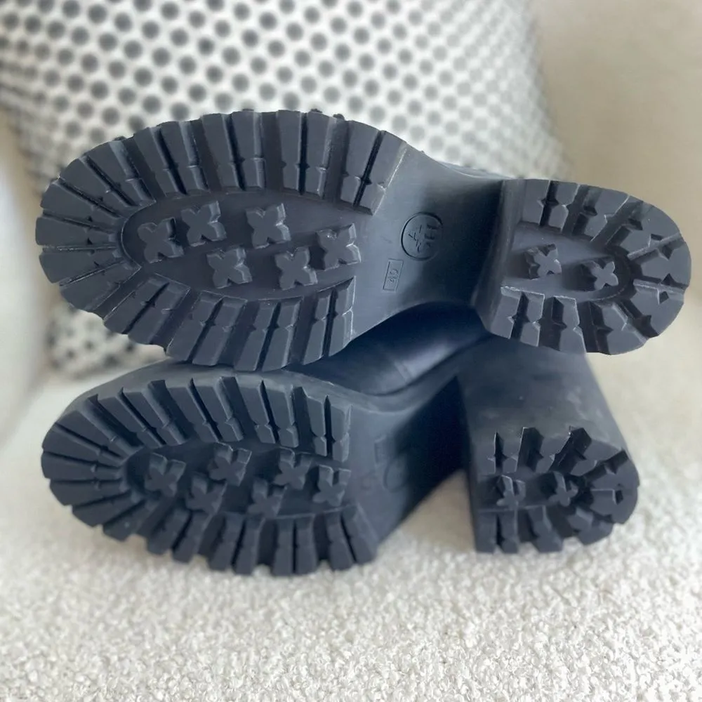 Poker Black Leather Women’s Laceup Combat Boots with Chunky Heel 40 10 - Image 6