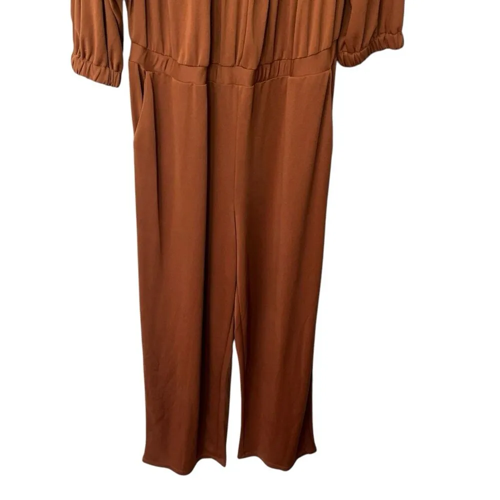 ELOQUII NWT Rust Brown Wide Leg Jumpsuit Women’s Size 14/16 Dressy Evening - Image 3