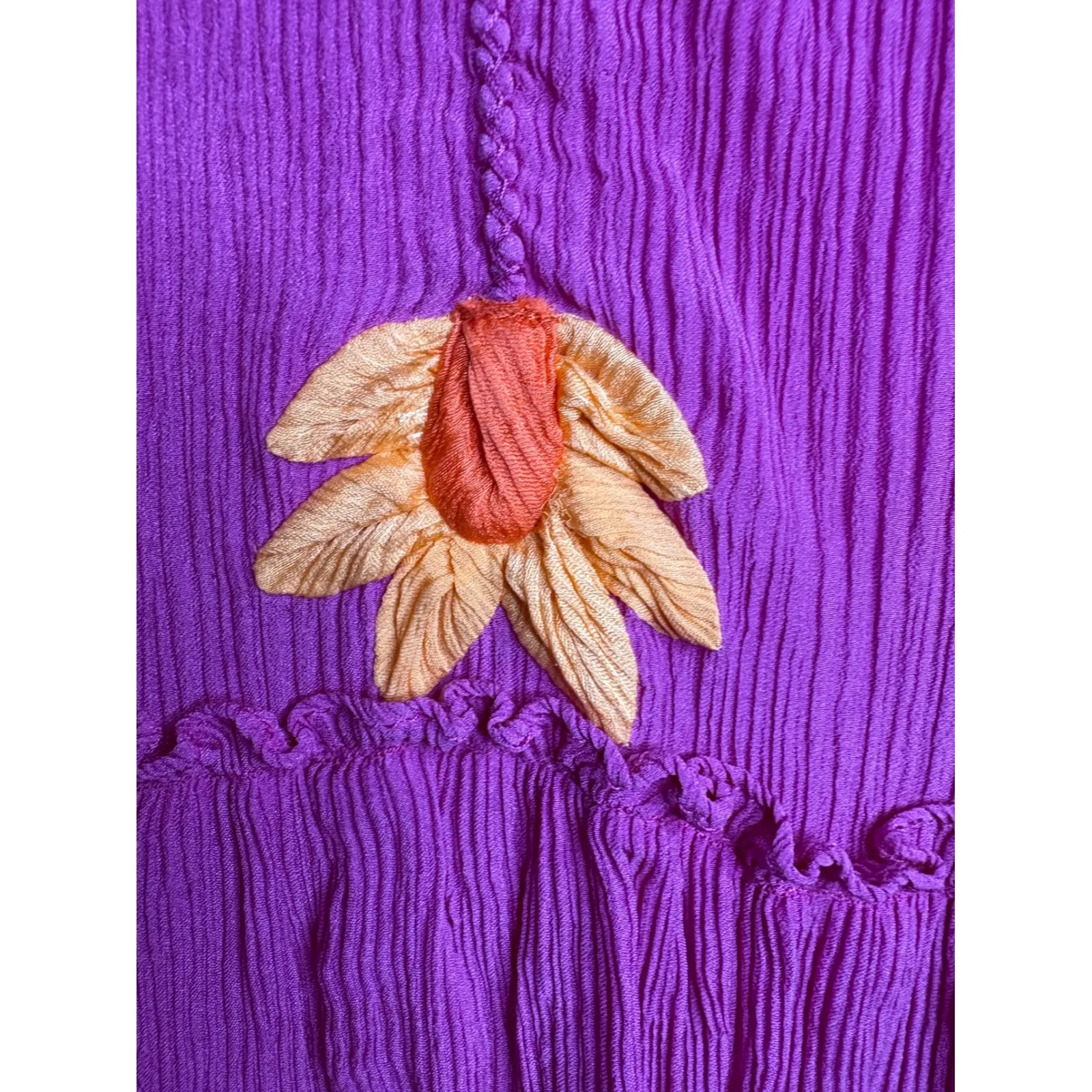 Marie Oliver Silk Magenta Embroidered Tassel Maxi Dress Boho - Image 5