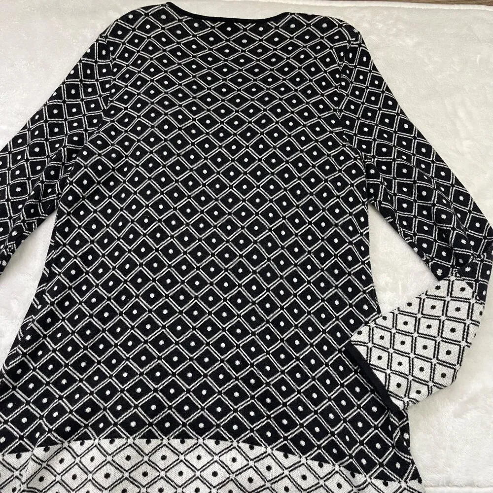 Chico's Easywear Open Front Cardigan Size 2 (US 12) 100% Cotton Knit Black White - Image 7