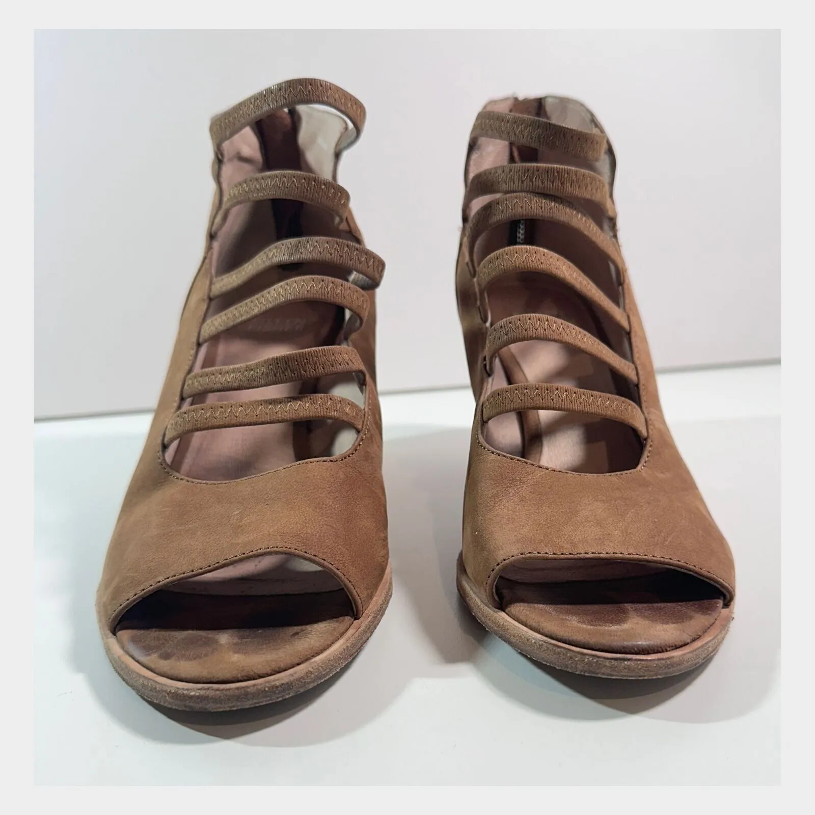 Eileen Fisher Vero Cucio Ankle Boots Sz 7.5 Strappy Peep Toe Western Cowgirl‎ - Image 5