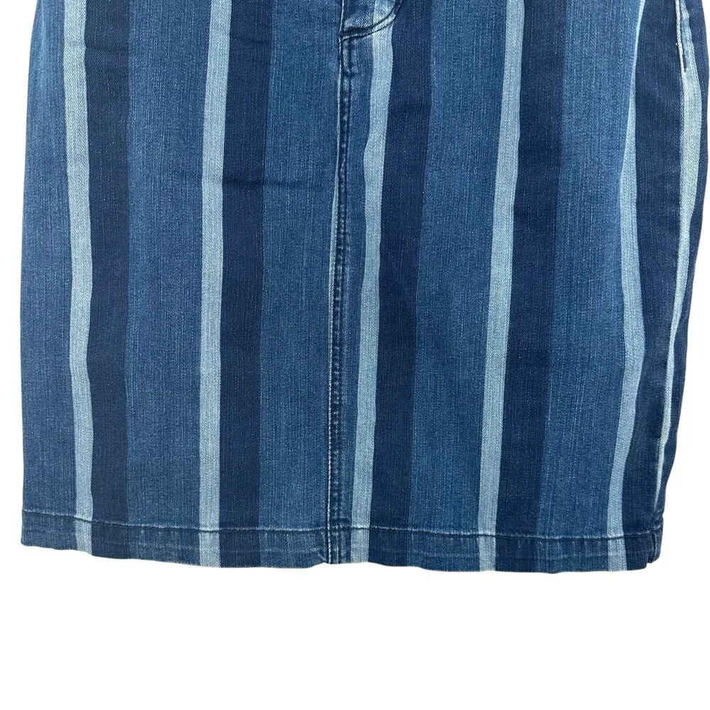 Anthropologie Maeve Denim Skirt Straight Jean Striped‎ Button Fly Blue Size US 6 - Image 5