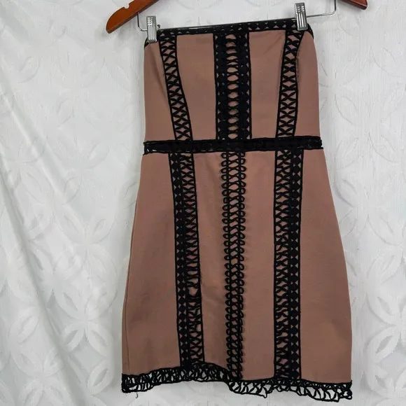 Free People Taupe‎ City Lights Crochet-Detail Tube Mini Dress Size 2 - Image 4
