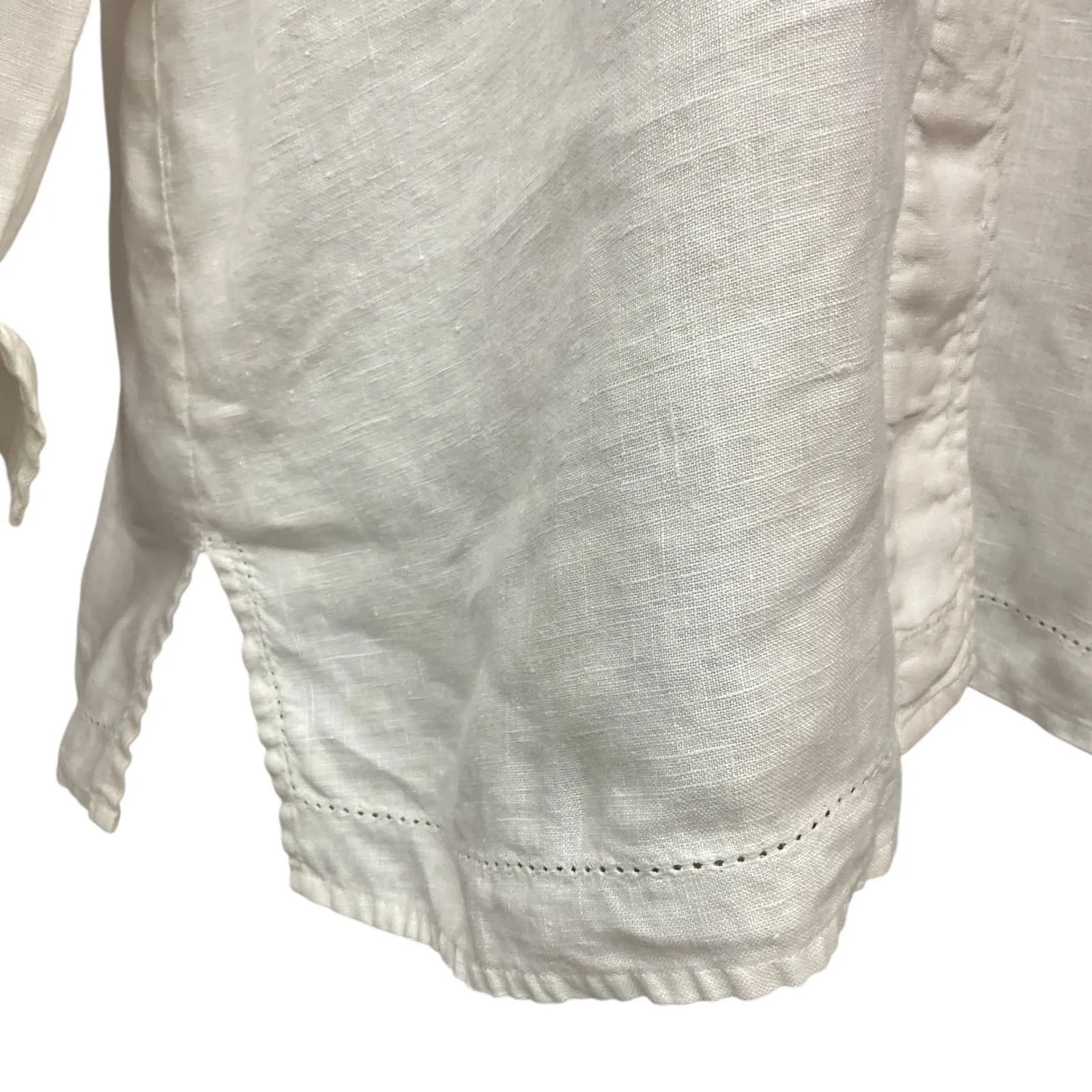 Edward Collared Long Sleeve 100% Irish Linen Casual Button Down Shirt Sz Medium White - Image 3