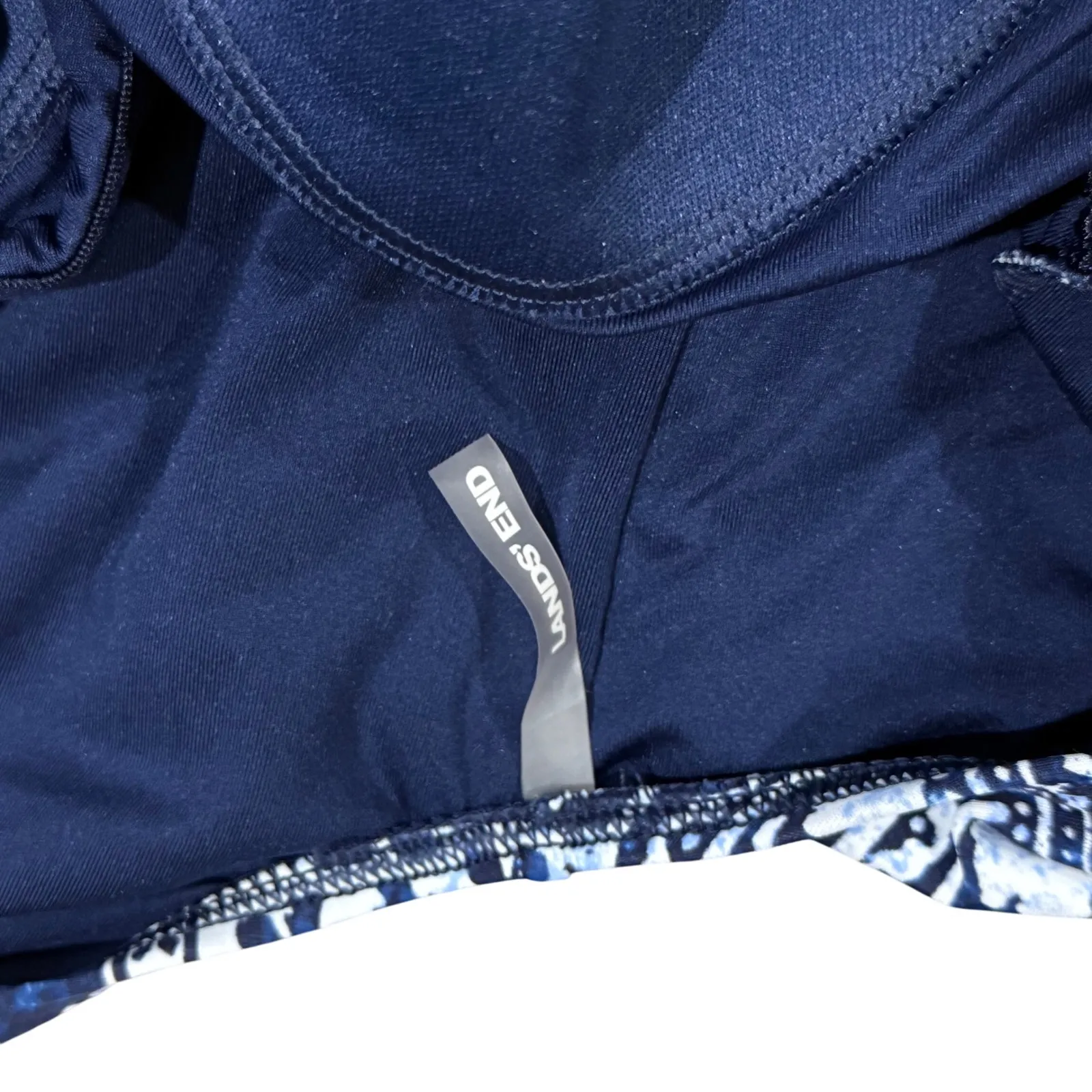 Lands' End Women's Swimsuit Blue White Patchwork One Piece Size 12 - Image 6