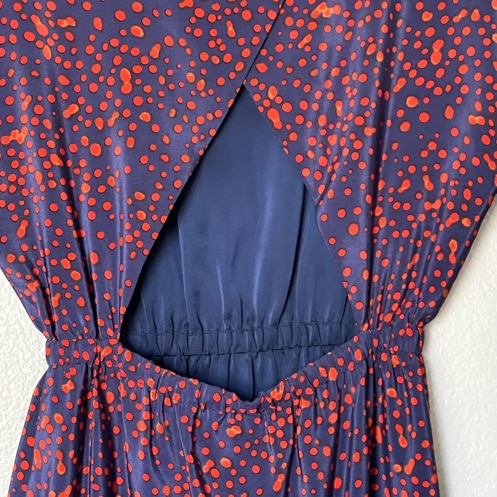 Rebecca Minkoff Sunny Dress Blue/Red Polka Dots Cutout Back 100% Silk Size 2 - Image 8