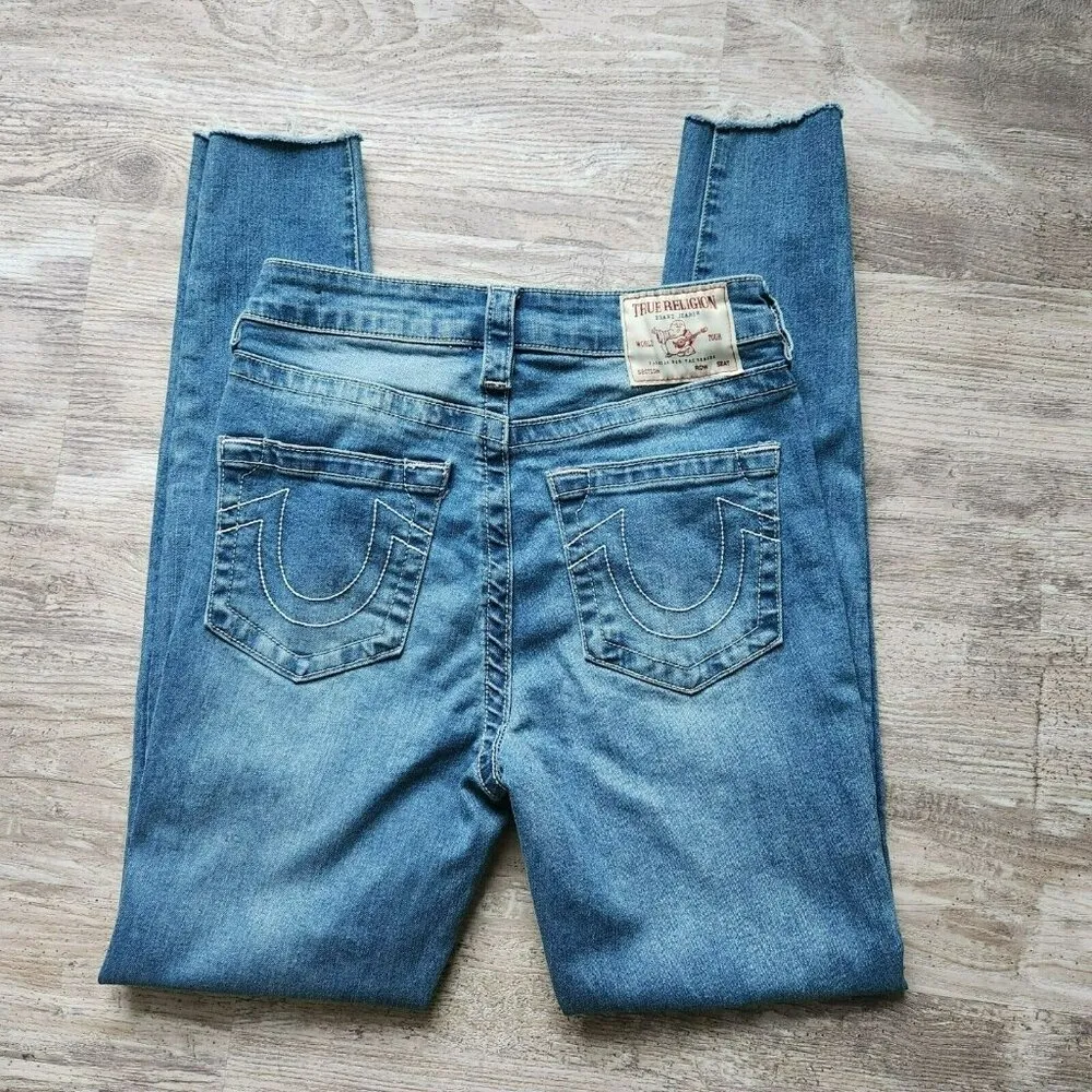 True Religion Halle High Rise Super Skinny Jeans Size 27 Raw Hem Denim 206568 - Image 3