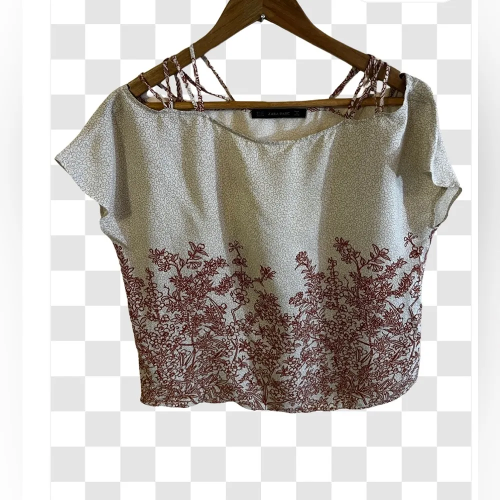 Zara Basic Cold Shoulder Crop‎ Top Women Straps Floral Cap Sleeve XS lightweight - Image 5