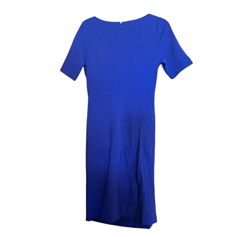 Lafayette 148 New York Sheath Dress Womens 8 Blue Ruched Short Sleeve Cocktail - Image 4