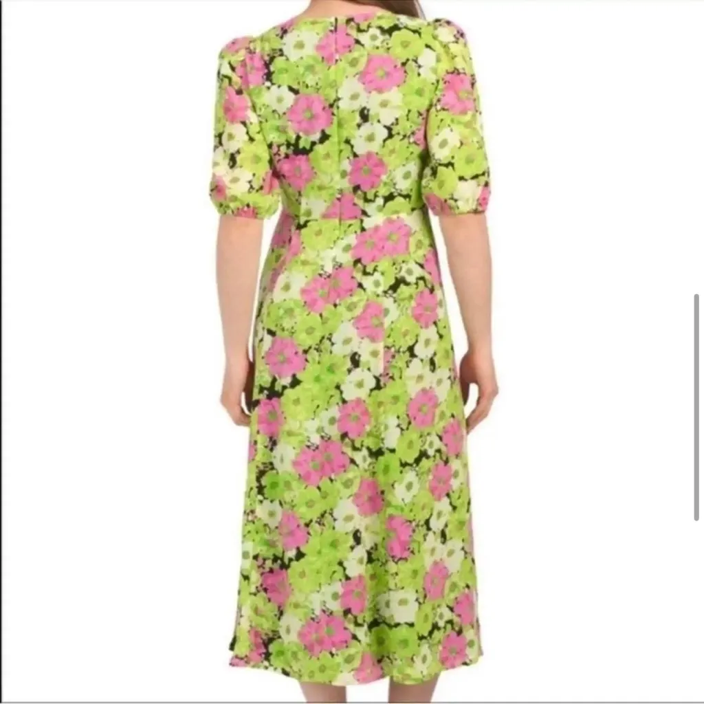 Wayf Vibrant Green and Pink Floral Midi Dress - Image 4