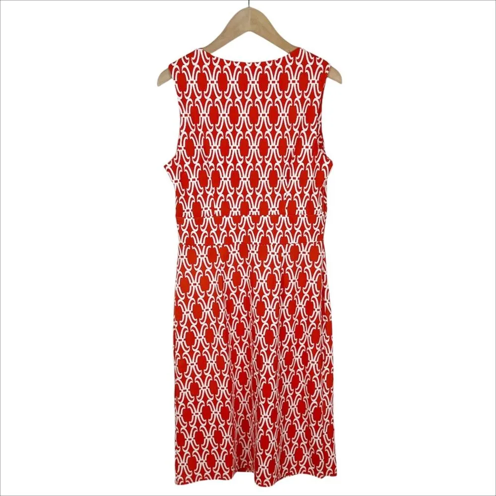 Joseph Ribkoff Sleeveless Red/Orange Geometric Print Sheath Dress Size 4 - Image 3