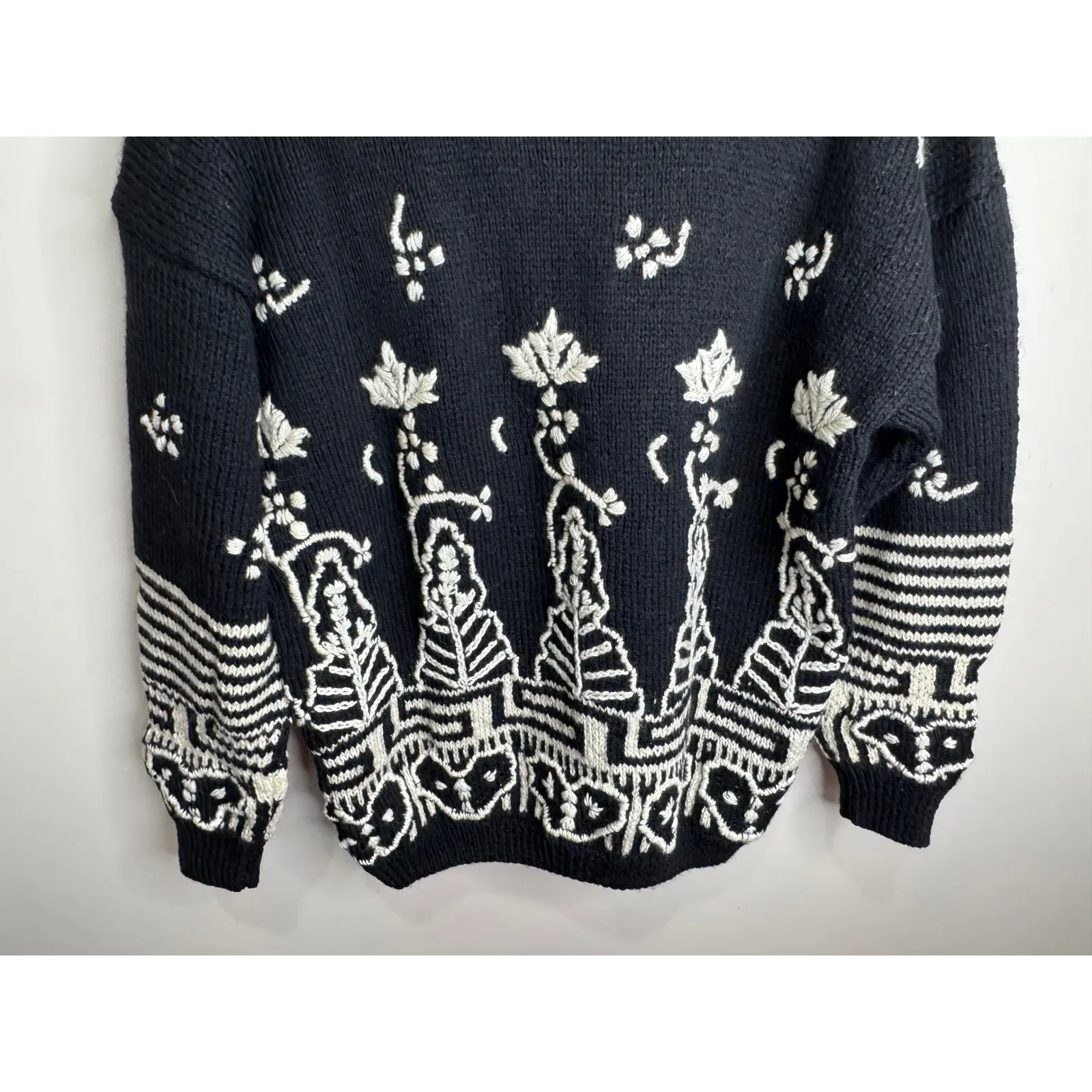 VTG NWT Roberta Freymann Bergdorf Goodman Handknit Wool Black White Sweater Sz M - Image 3