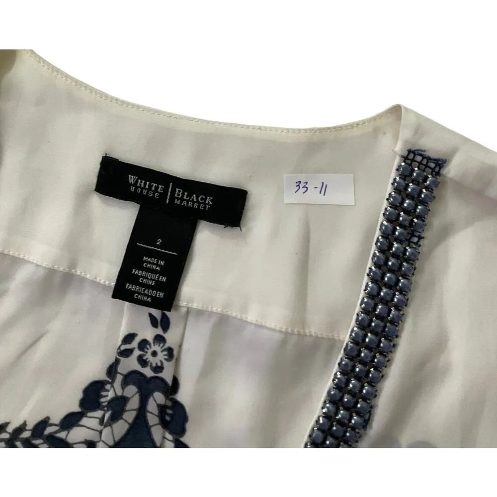 White House Black Market Multicolor Deep V-Neck Top Women Size 2 | 33-11 - Image 3