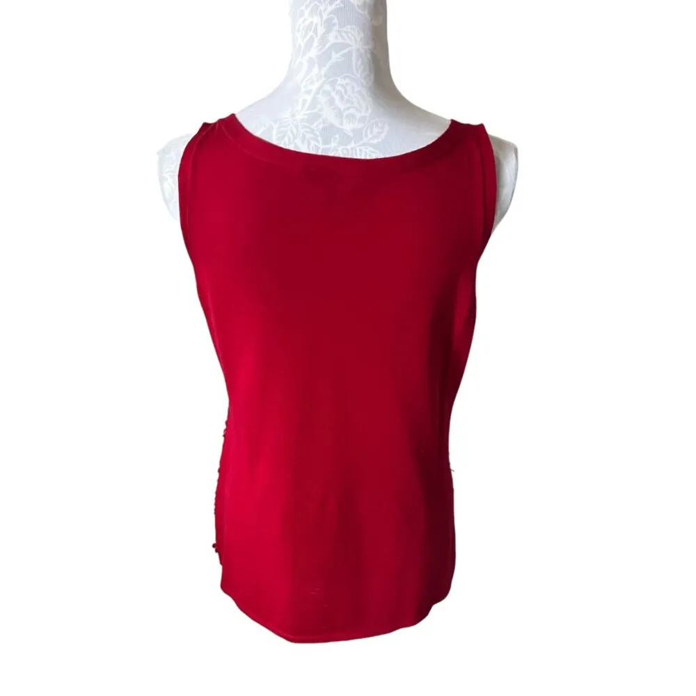 Eileen Fisher Sequin Tank Top Blouse Shirt Wool Women's Sparkly Red Medium - Image 2