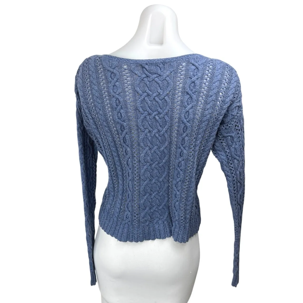 Ralph Lauren Denim & Supply Blue Cable Knit Long Sleeve Crop Sweater Top Size S - Image 2