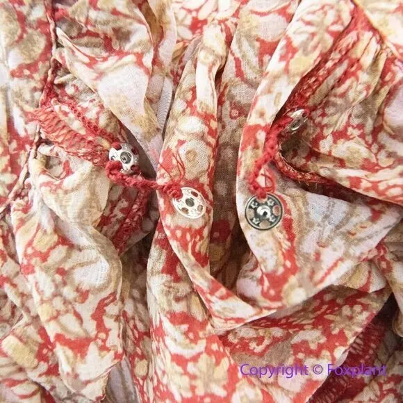 New! Free People Red Floral Print Bohemian Feeling‎ Groovy Ruffle Maxi Dress, S - Image 17